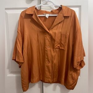H&M orange button up blouse
